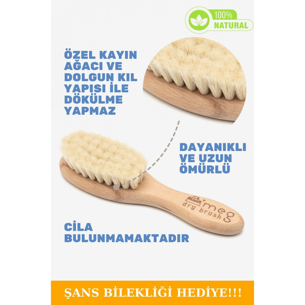 %100 Doğal Keçi Kılı Bebek Saç Fırçası Saklama Çantası Ve Bileklik Hediyeli