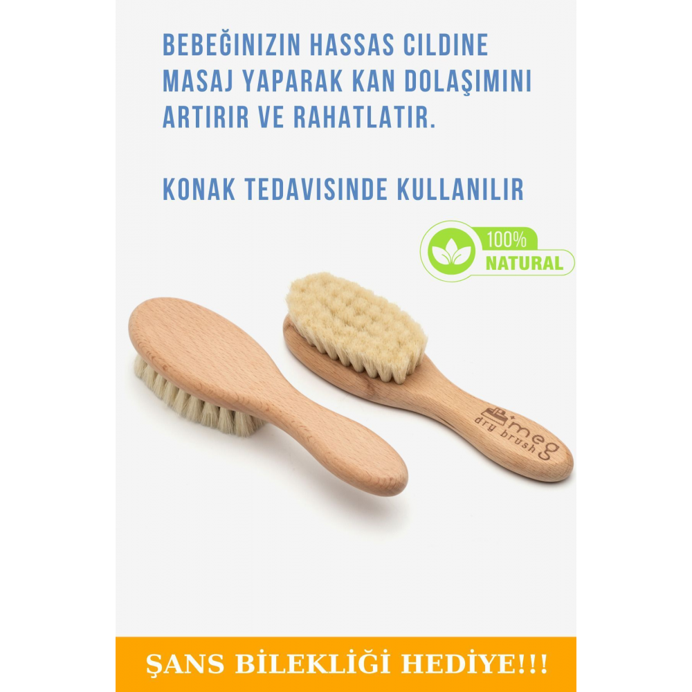 %100 Doğal Keçi Kılı Bebek Saç Fırçası Saklama Çantası Ve Bileklik Hediyeli