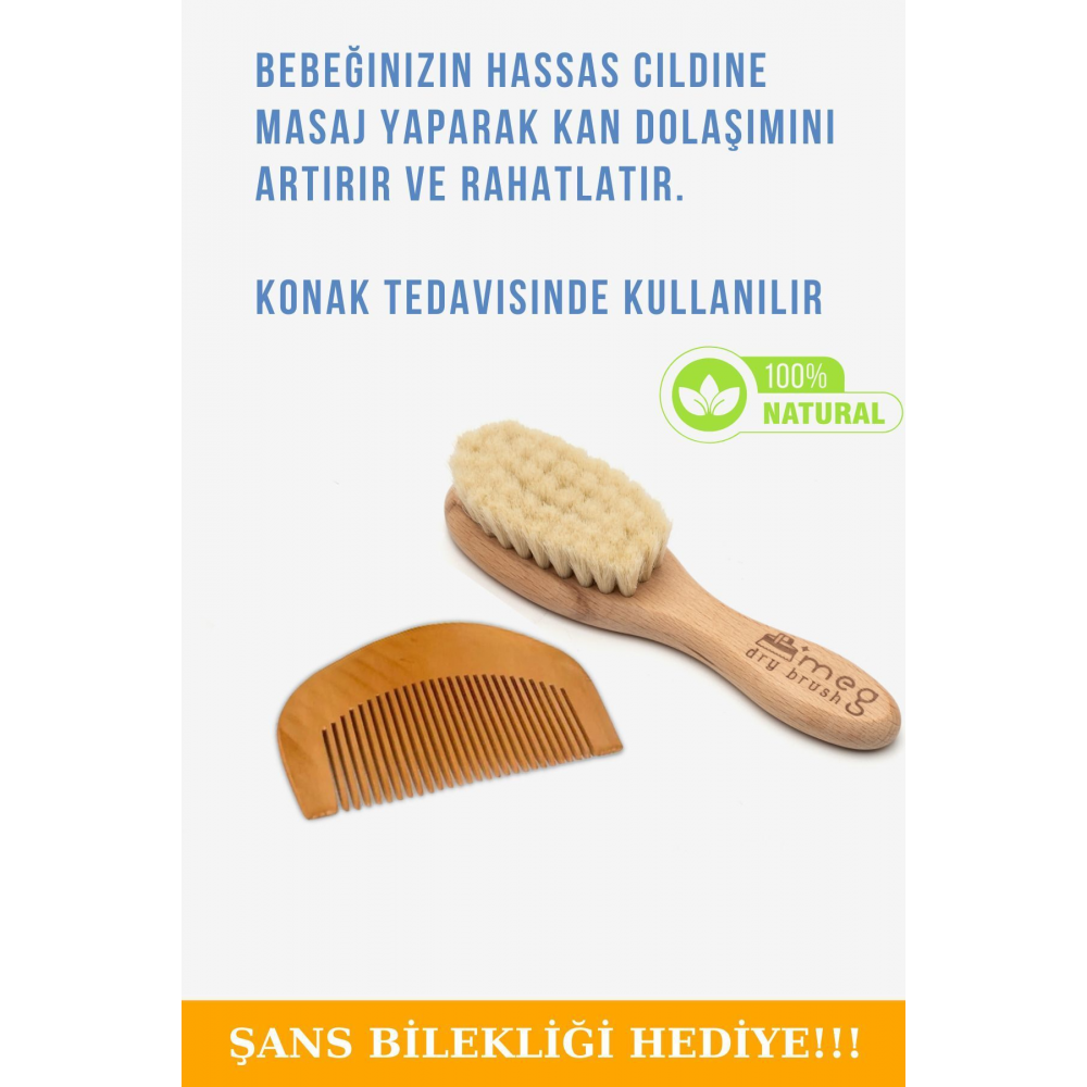 Bebeğiniz Için Doğal Ve Yumuşak Keçi Kılı Fırça Ve Ahşap Tarak Seti - Saklama Keseli Mini Boy