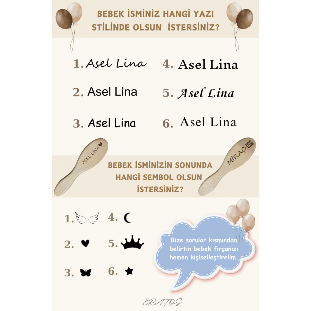 Bebeğinizin Ismine Özel(LAZER MARKALAMA) %100 Doğal Keçi Kılı Bebek Fırçası