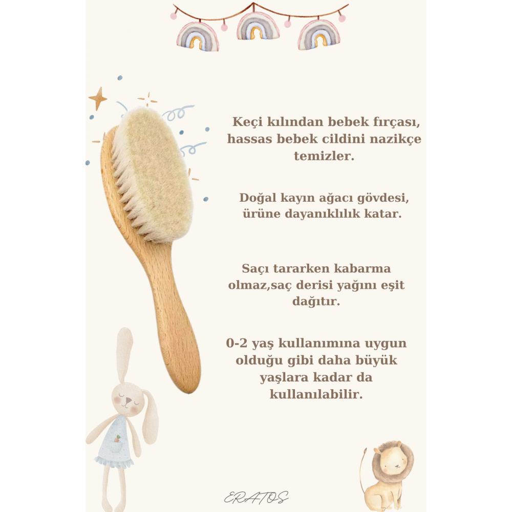 Bebeğinizin Ismine Özel(LAZER MARKALAMA) %100 Doğal Keçi Kılı Bebek Fırçası