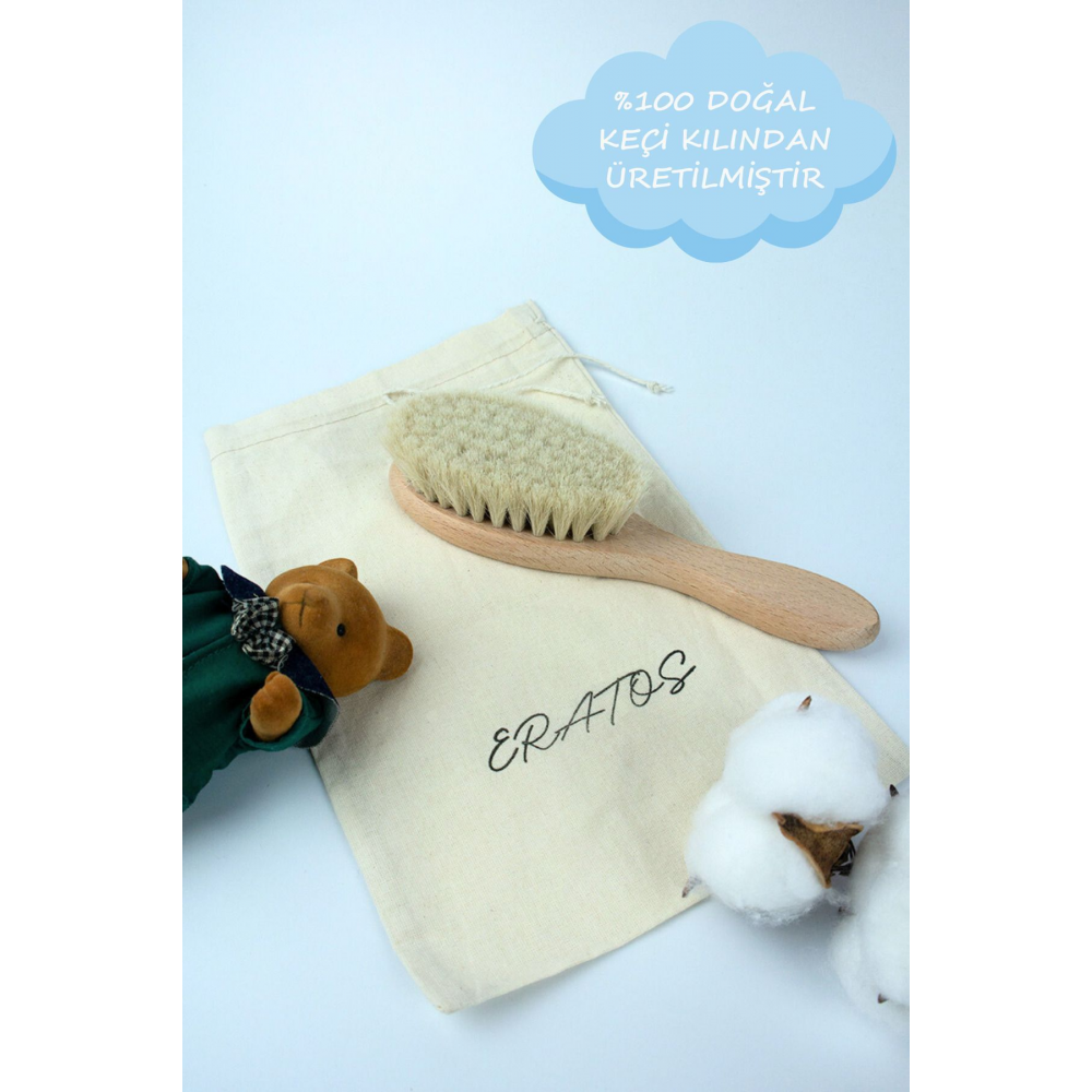 Bebek Tarağı Ve Şimşir Tarak 2'li Set -İsime Özel(LAZER MARKALAMA) Keçi Kılı Bebek Saç Fırçası Konak