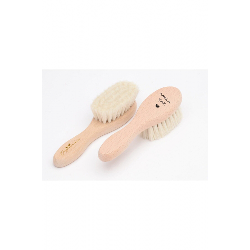 Doğal Keçi Kılı isme Özel Baskılı Bebek Tarağı