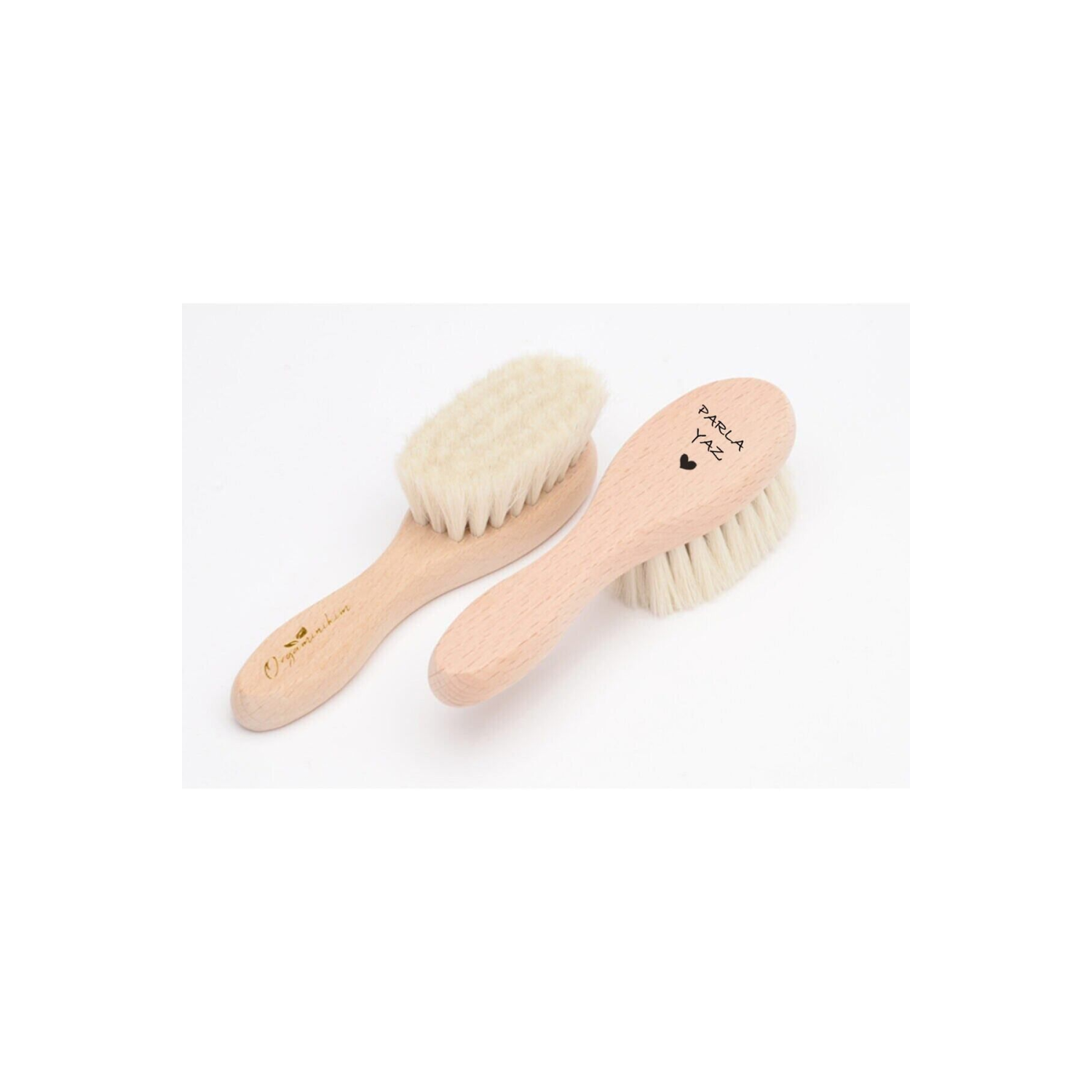 Doğal Keçi Kılı isme Özel Baskılı Bebek Tarağı