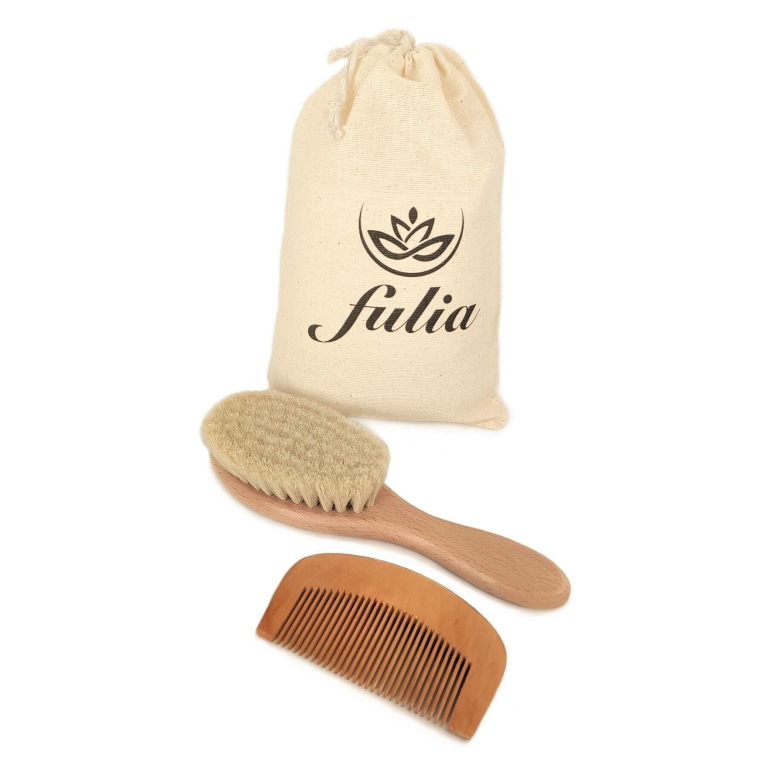 Maxi Boy Doğal Keçi Kılı Bebek Saç Fırçası Ve Doğal Ahşap Tarak 2'li Set