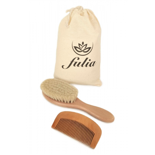 Maxi Boy Doğal Keçi Kılı Bebek Saç Fırçası Ve Doğal Ahşap Tarak 2'li Set