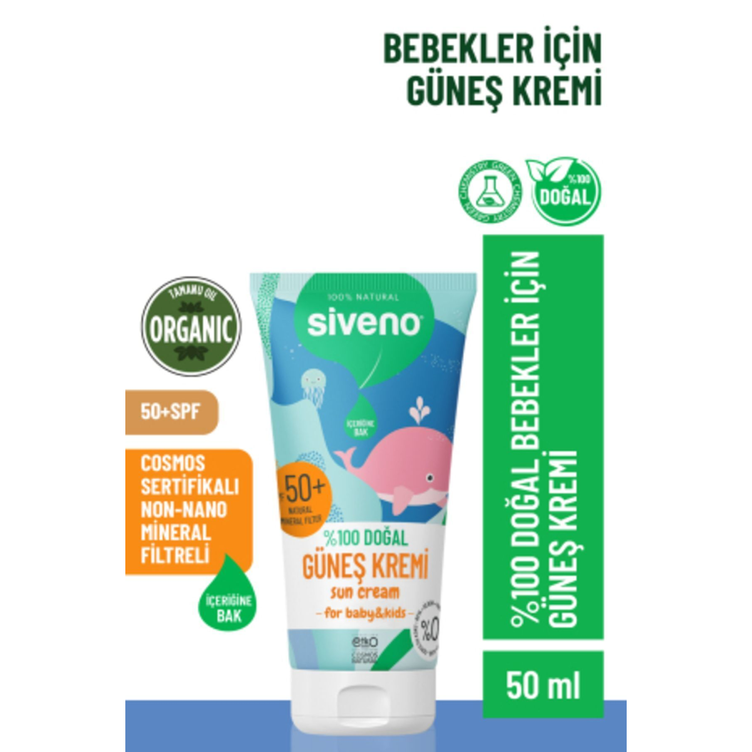 %100 Doğal Bebek Güneş Kremi- Leke Karşıtı Antioksidan Nemlendirici Bitkisel Vegan Uva Uvb 50spf