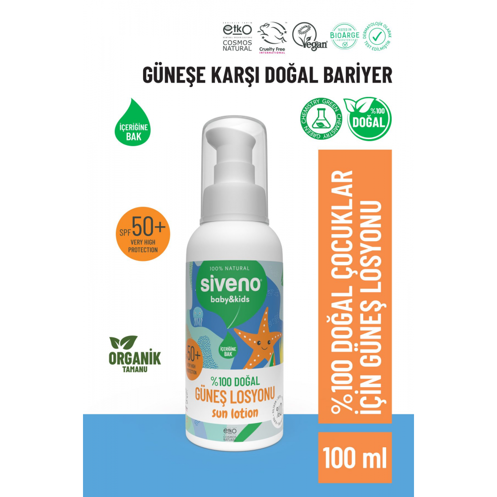 %100 Doğal Çocuk Güneş Losyonu- Leke Karşıtı Antioksidan Nemlendirici Bitkisel Vegan Uva Uvb 50spf