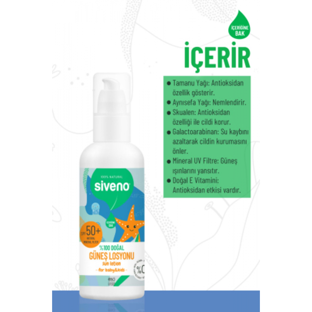 %100 Doğal Çocuk Güneş Losyonu- Leke Karşıtı Antioksidan Nemlendirici Bitkisel Vegan Uva Uvb 50spf
