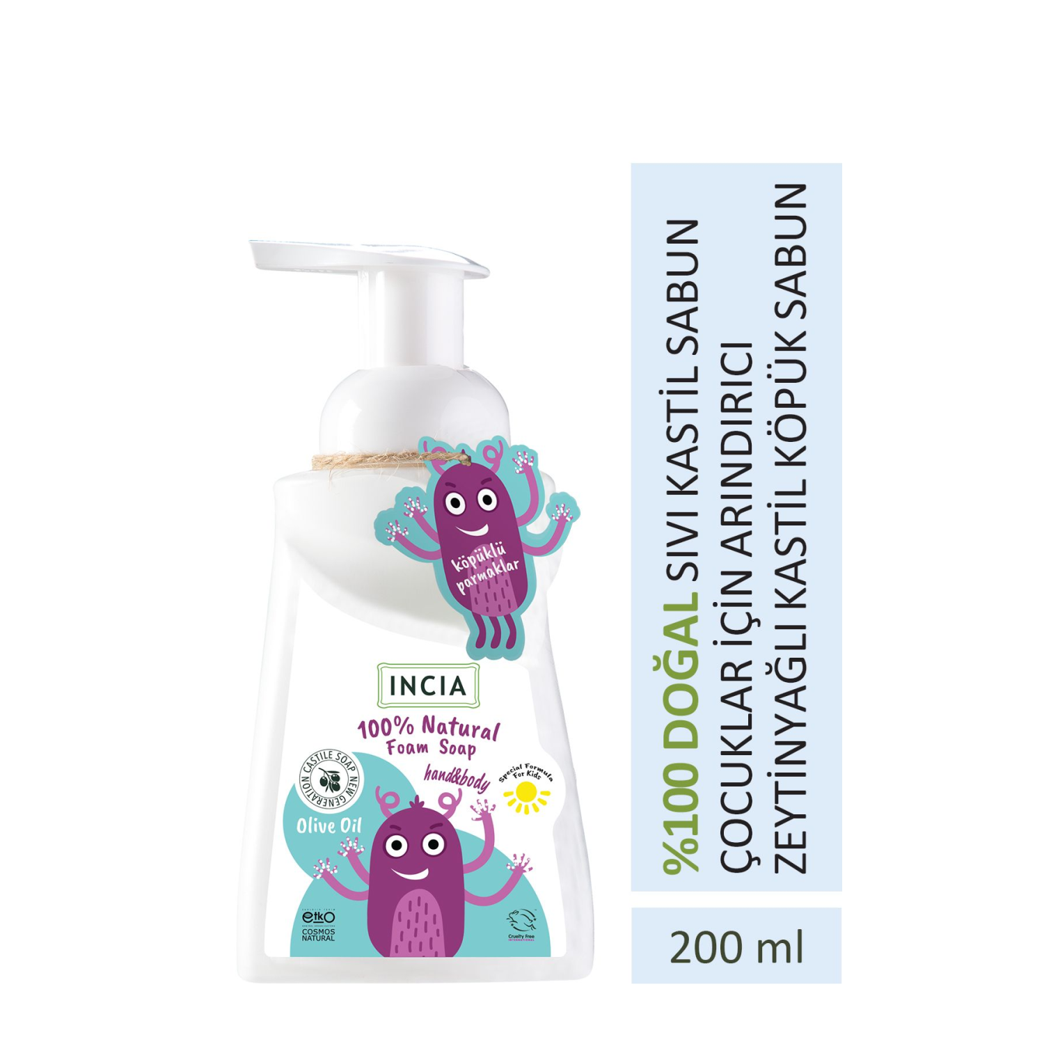 %100 Doğal Köpük Kastil Sabunu-çocuklar Için Zeytinyağlı 10 Bitkisel Değerli Yağ Vegan 200 ml