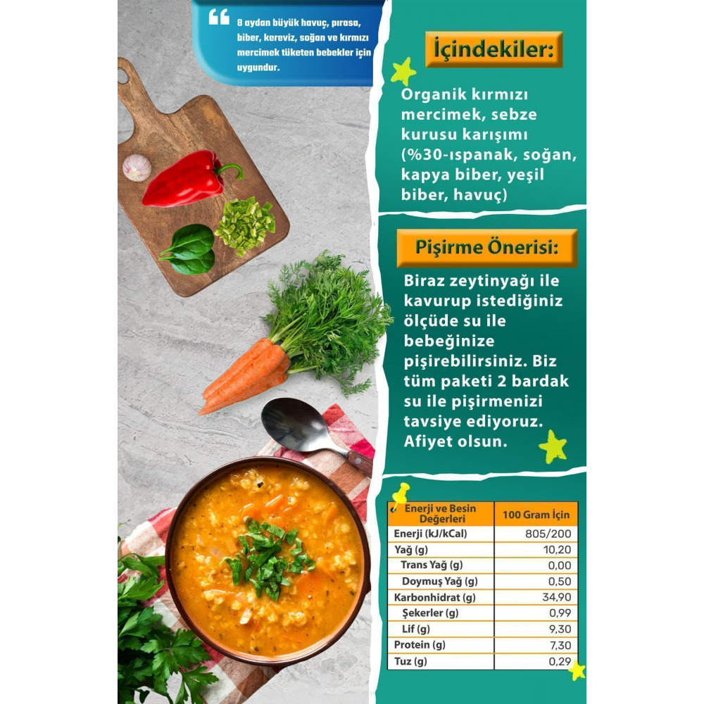 Sebzeli Mercimek Çorbası Karışımı (TUZSUZ - DOMATESSİZ - 50 GRAM)