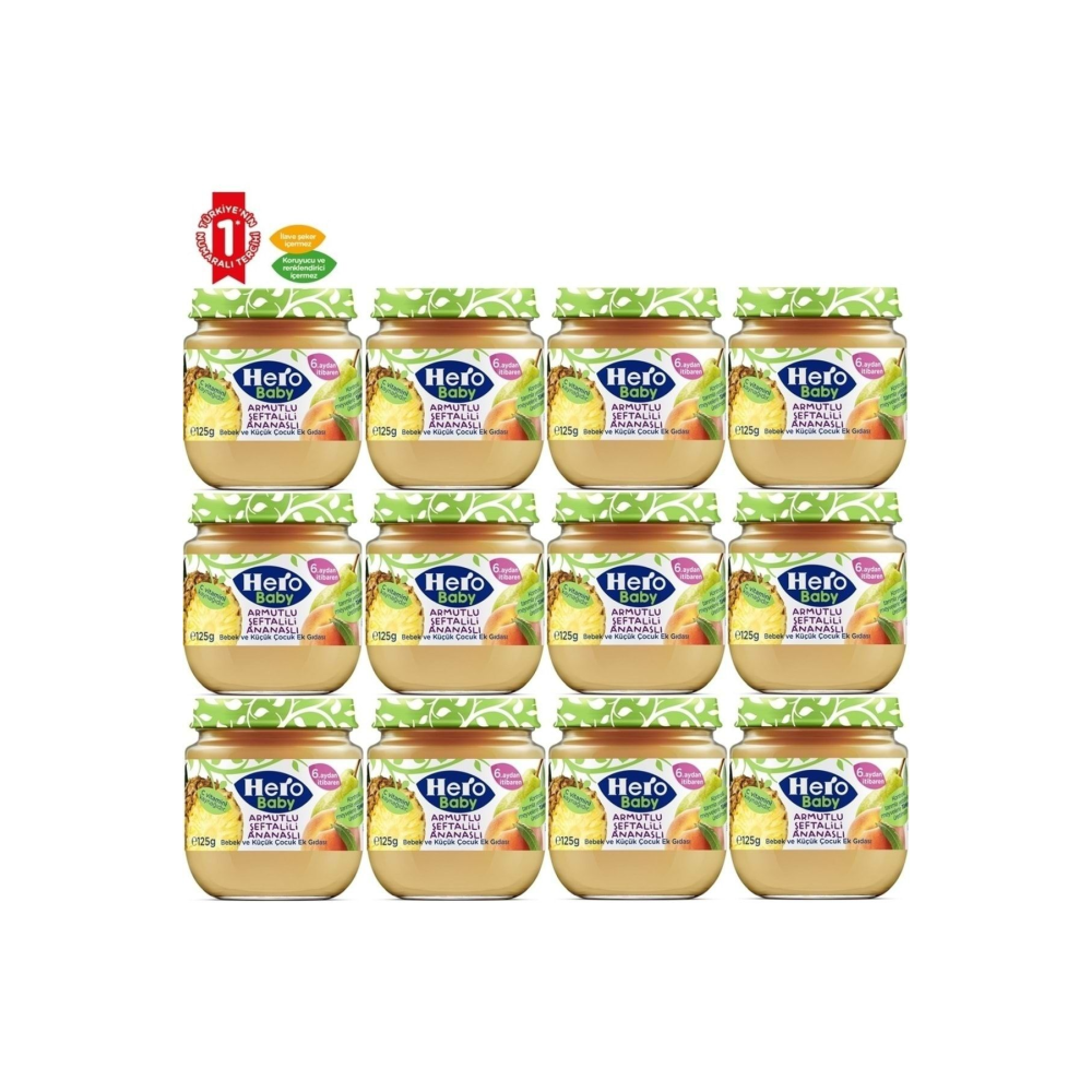 Kavanoz Maması 125gr Armut Ananas Şeftali (12 Lİ SET)