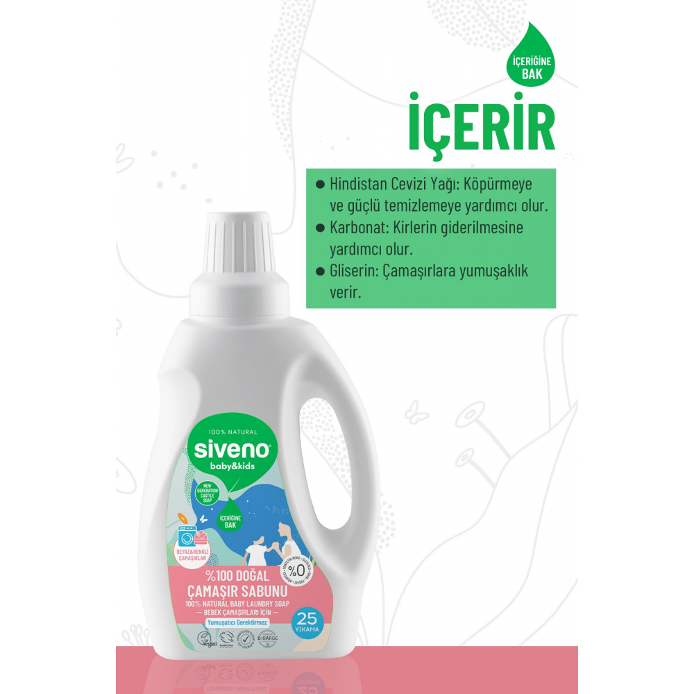 %100 Doğal Bebek Çamaşır Sabunu Kendinden Yumuşatıcılı Bitkisel Deterjan Konsantre 750 ml X 2 Adet