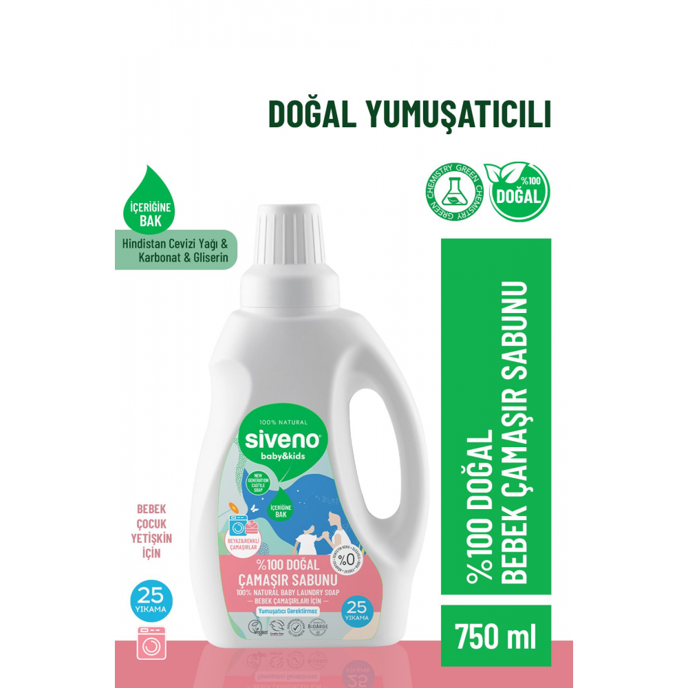 %100 Doğal Bebek Çamaşır Sabunu Kendinden Yumuşatıcılı Bitkisel Deterjan Konsantre Vegan 750 ml