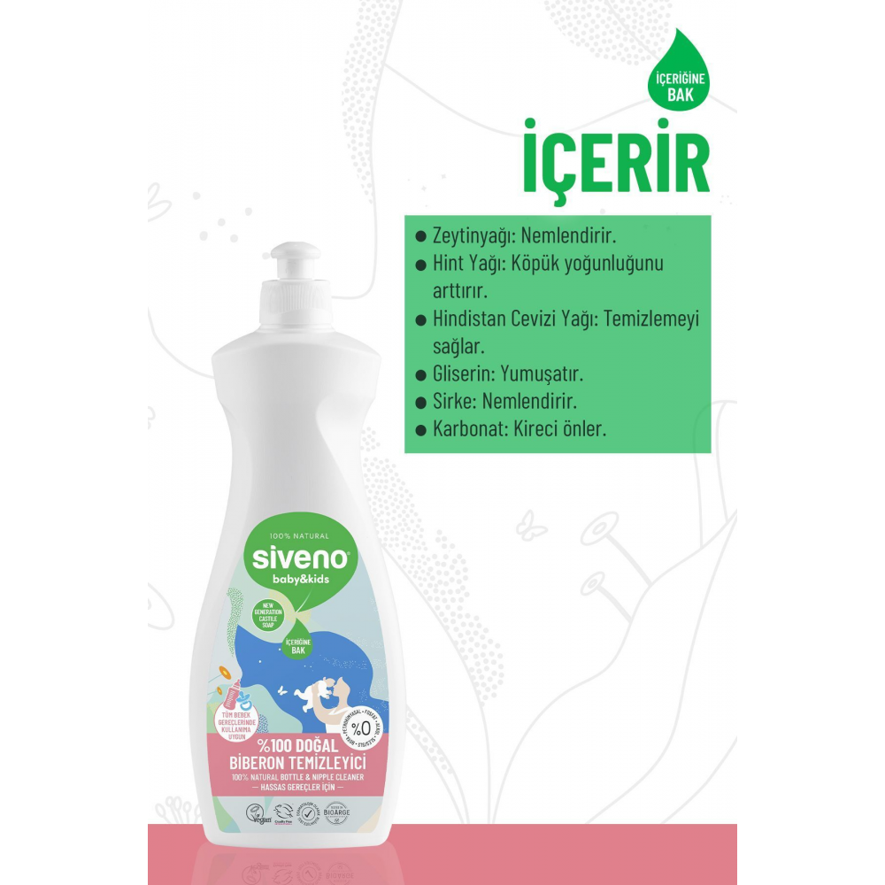 %100 Doğal Emzik Ve Biberon Temizleyicisi Bitkisel Elde Bulaşık Sabunu Nemlendirici Vegan 500 ml