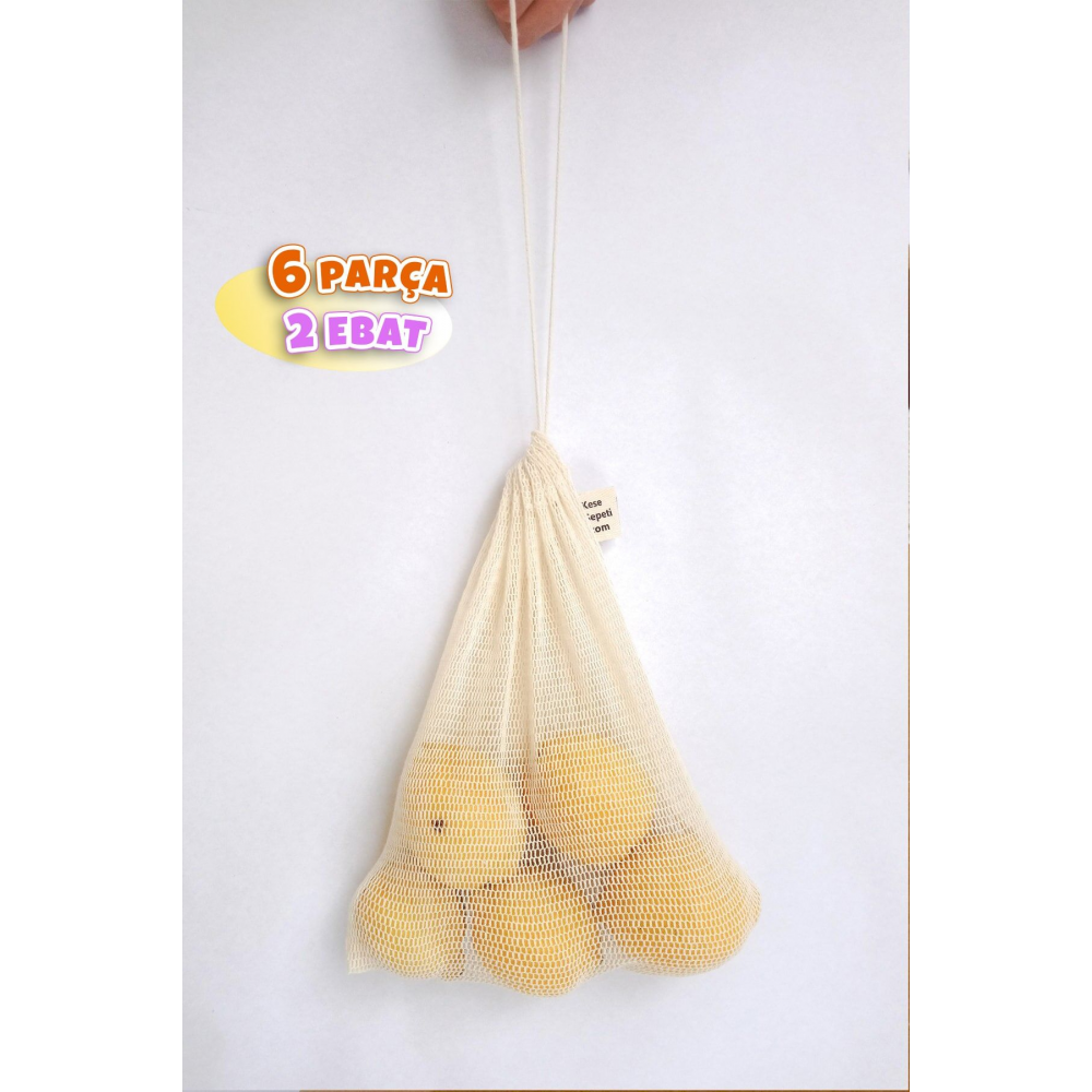 Pamuk File Alışveriş Torbası - Sebze Meyve Saklama Kesesi - 6'lı Paket 3 3 | Suave