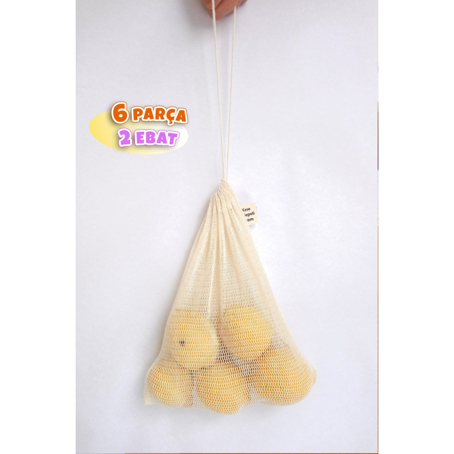 Pamuk File Alışveriş Torbası - Sebze Meyve Saklama Kesesi - 6'lı Paket 3 3 | Suave