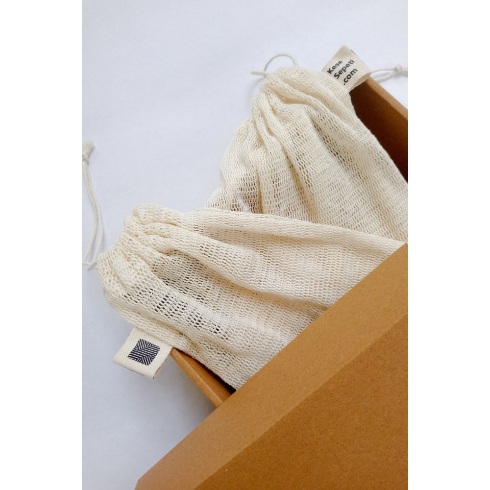 Pamuk File Alışveriş Torbası - Sebze Meyve Saklama Kesesi - 6'lı Paket 3 3 | Suave