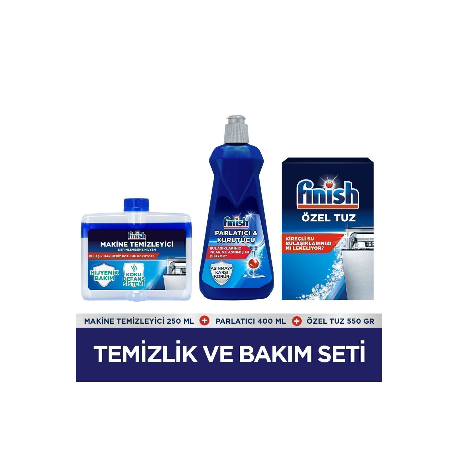 Temizlik ve Bakım Seti (Parlatıcı 400 ml + Makine Temizleyici Sıvı 250 ml + Tuz 550 g)