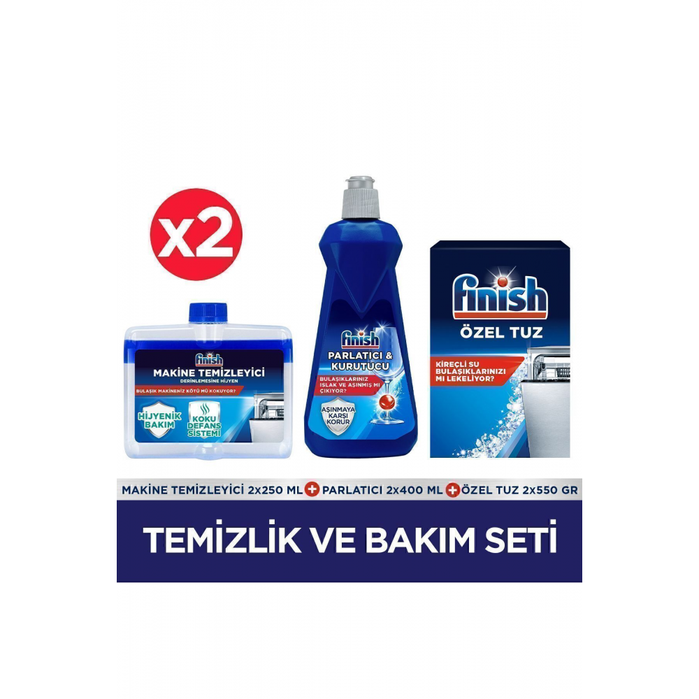 Temizlik ve Bakım Seti ( Parlatıcı 400 ml + Makine Temizleyici Sıvı 250 ml + Tuz 550 g) x 2