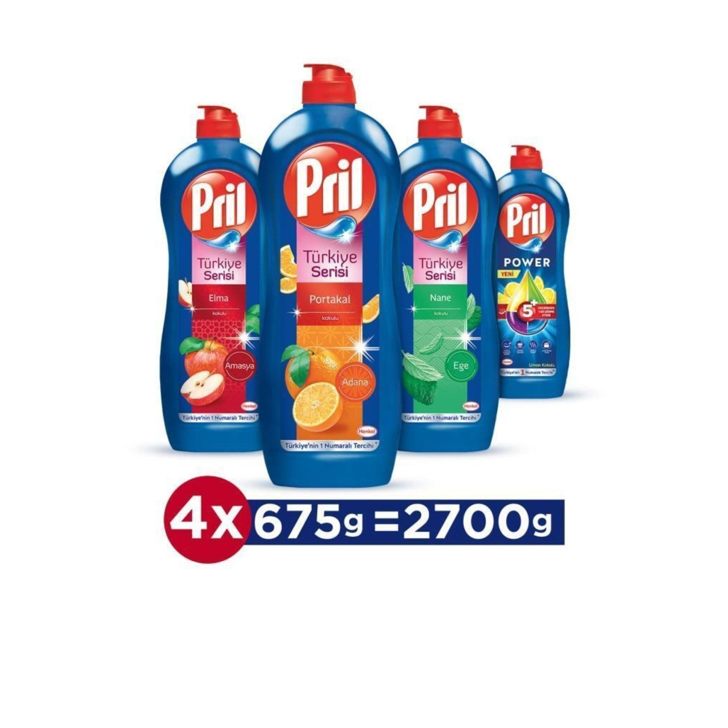 Elde Yıkama Sıvı Bulaşık Deterjanı 4 x 675g Türkiye Serisi (Portakal + Elma + Nane + Limon)