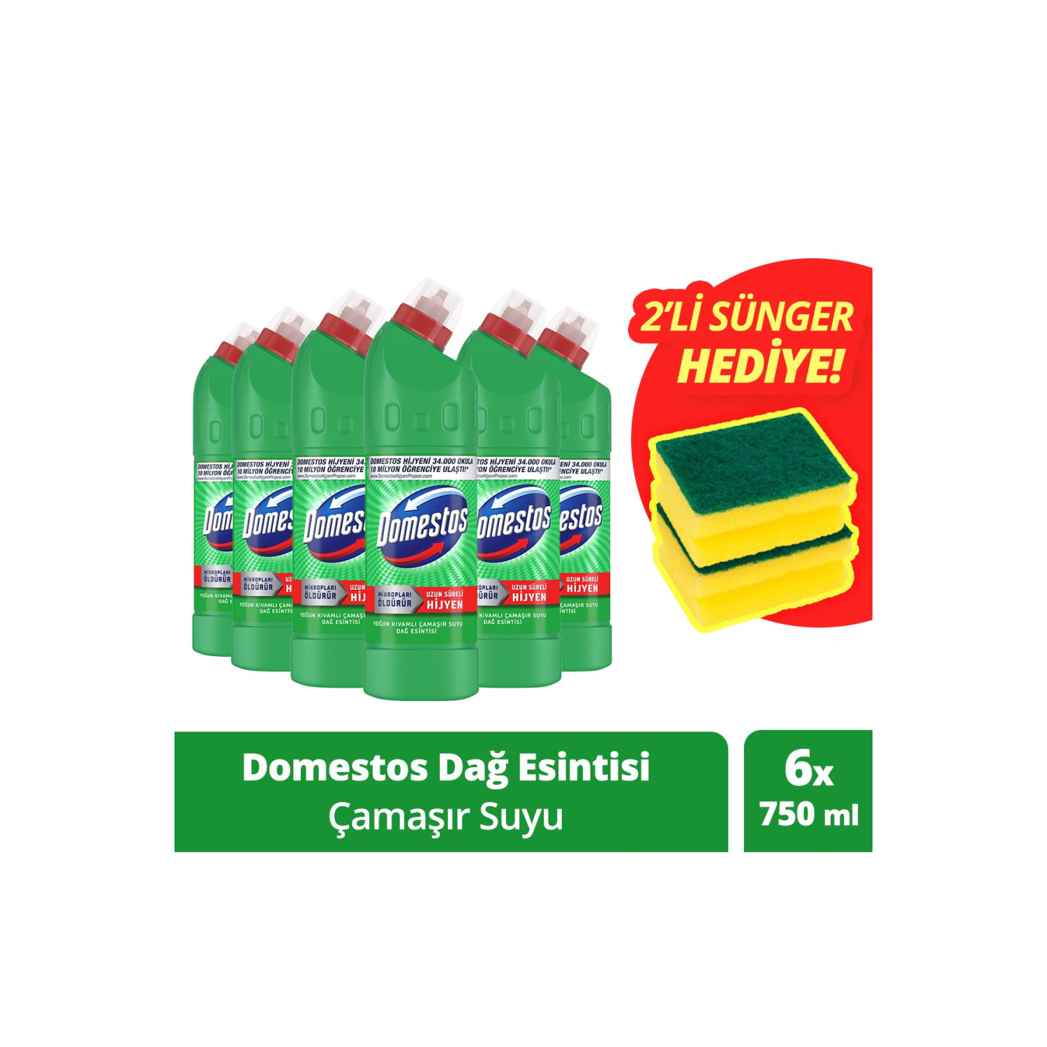 Çamaşır Suyu Dağ Esintisi 750 ml X 6 Sünger 1 Adet