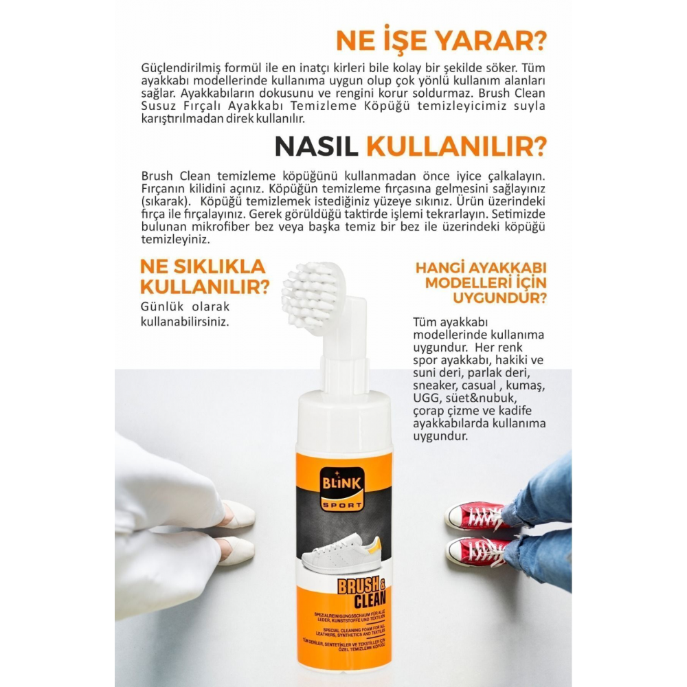 Brush Clean Susuz Fırçalı Ayakkabı Temizleme Köpüğü
