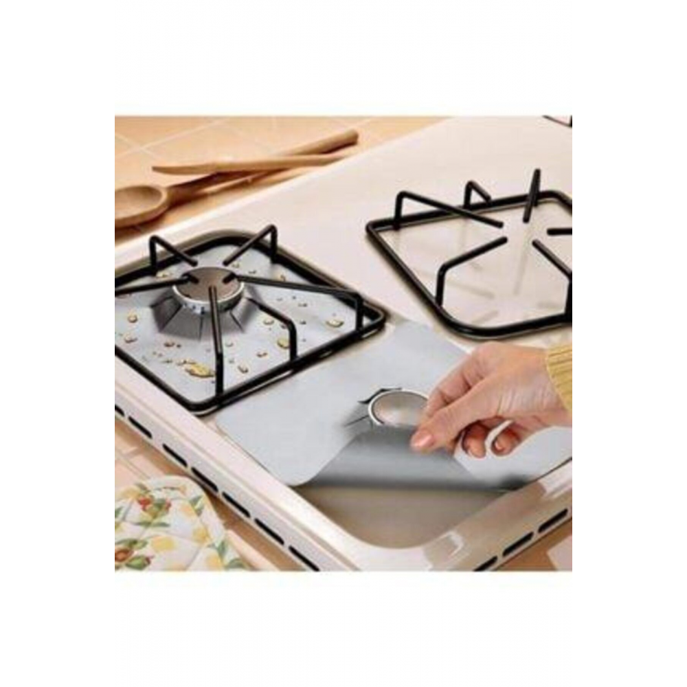Gri Yıkanabilir Ocak Koruyucu Folyo Kirlenmeyi Önleyen Yanmaz Yapışmaz 4'lü Set Zorlu Lekelere Son