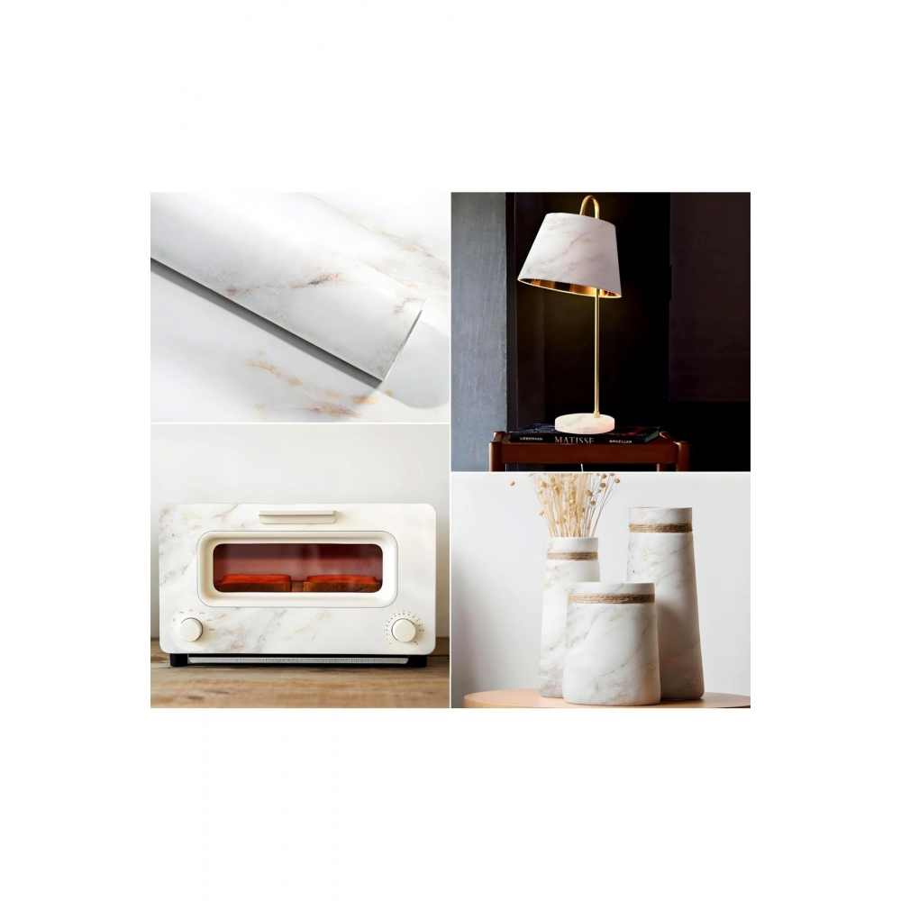 Mermer Desenli Yapışkanlı Folyo, Dolap Masa Tezgah Kaplama Folyosu Folyo 1 Metre × 60 Cm