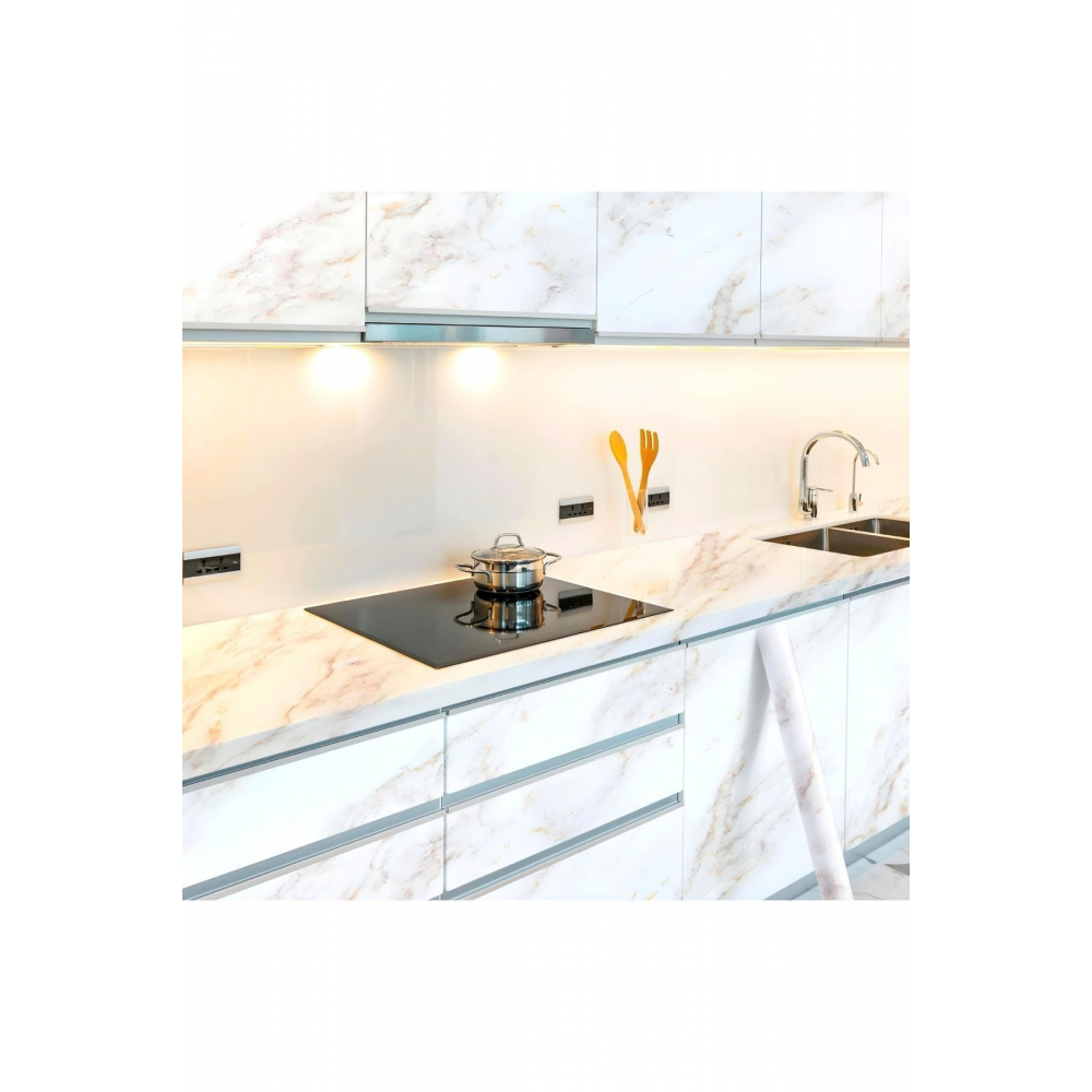 Mermer Desenli Yapışkanlı Folyo, Dolap Masa Tezgah Kaplama Folyosu Folyo 1 Metre × 60 Cm