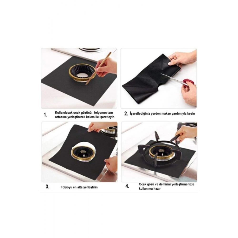 Ocak Koruyucu Folyo Yanmaz Yapışmaz 4'lü Siyah Set