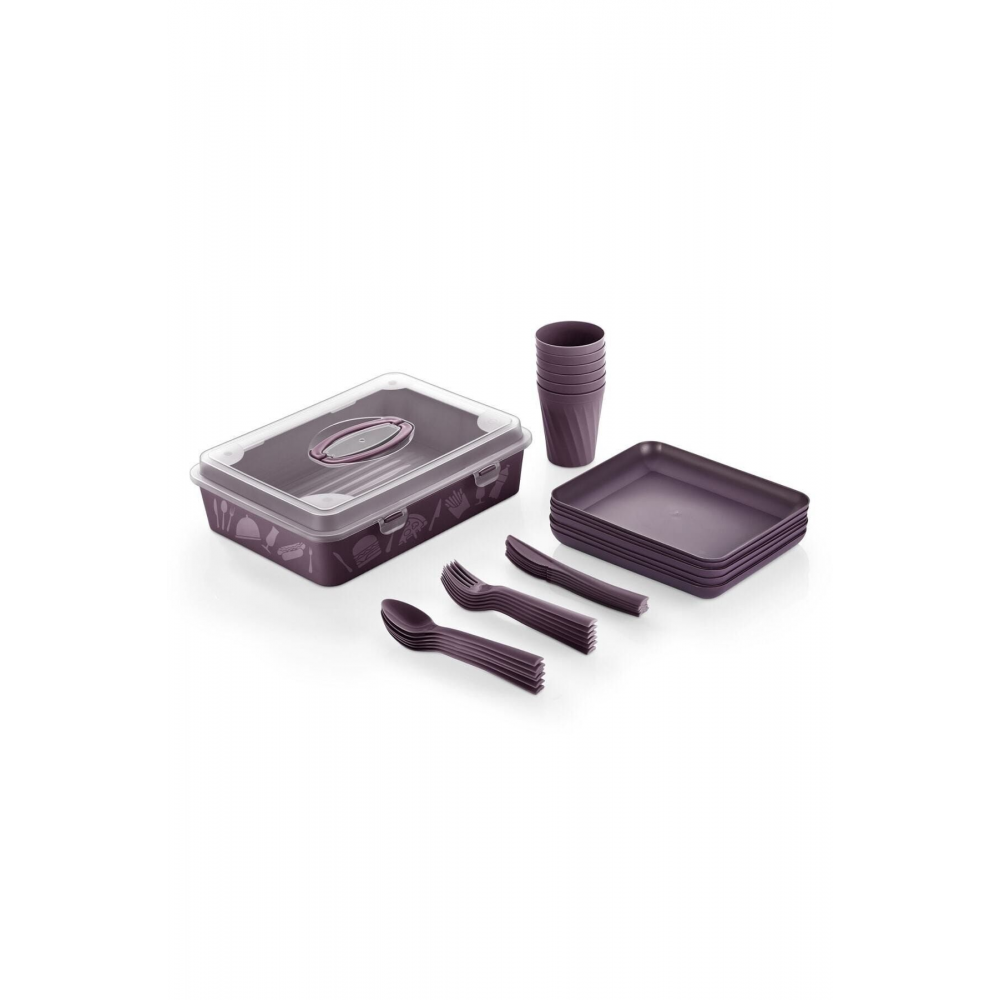 32 Parça 6 Kişilik Çantalı Piknik Seti Mürdüm