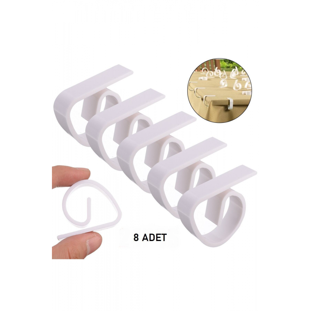 8'li Masa Örtüsü Tutacağı Yaysız Beyaz Mandal Kayma Önleyici Tutucu Sabitleyici Kıskaç Klips Aparat