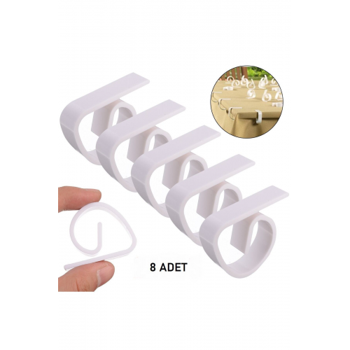 8'li Masa Örtüsü Tutacağı Yaysız Beyaz Mandal Kayma Önleyici Tutucu Sabitleyici Kıskaç Klips Aparat