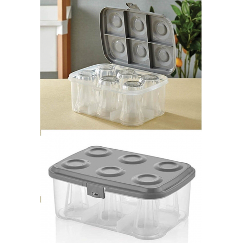 Çay Bardağı Taşıma Kutusu Şeffaf Plastik 6 Bardak Kapasiteli Piknik Kutusu Kontef