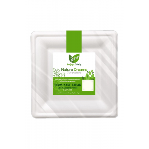 Doğaya Dönüşümlü Kare Karton Tabak 26cm 6lı