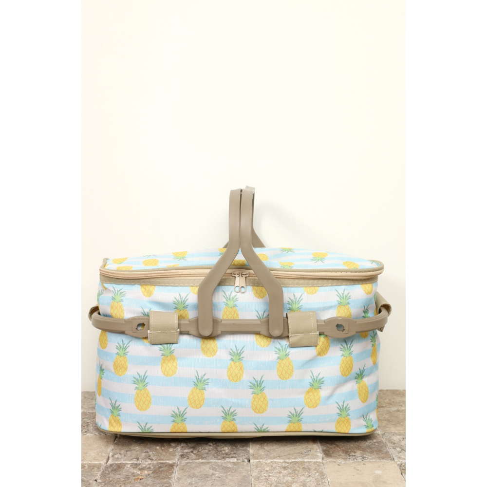 KALE - KALE TERMOS İZOLASYONLU DESENLİ PİKNİK SEPETİ - ANANAS DESEN PİKNİK ÇANTASI