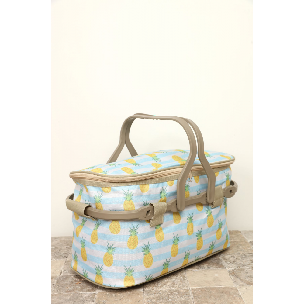 KALE - KALE TERMOS İZOLASYONLU DESENLİ PİKNİK SEPETİ - ANANAS DESEN PİKNİK ÇANTASI