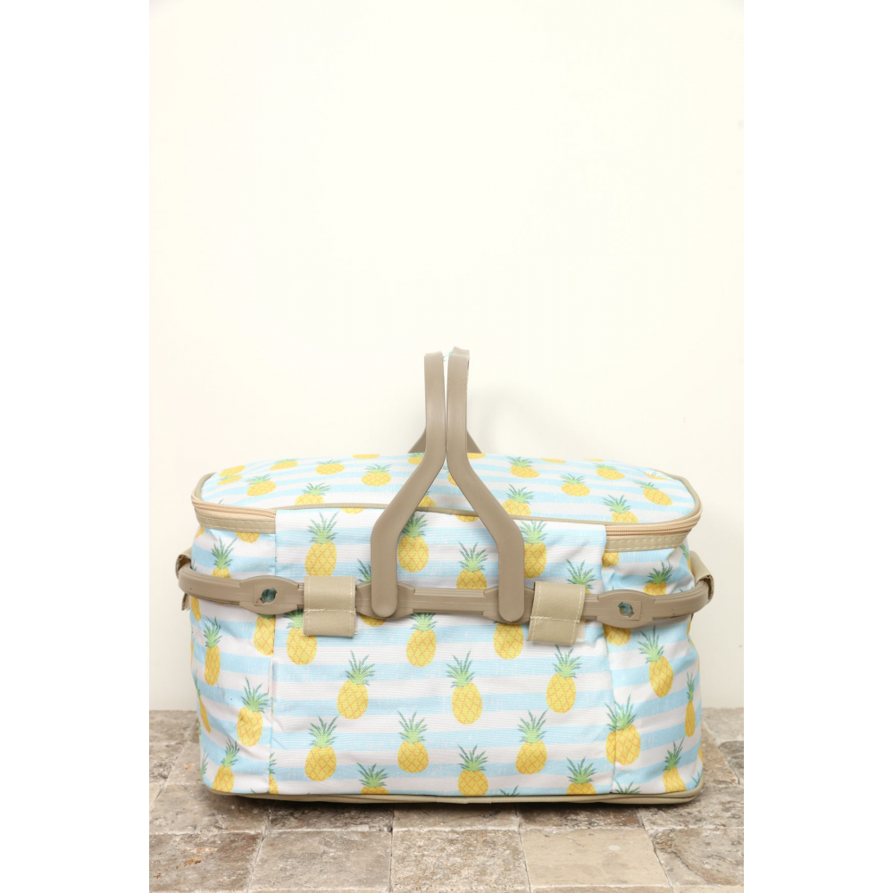 KALE - KALE TERMOS İZOLASYONLU DESENLİ PİKNİK SEPETİ - ANANAS DESEN PİKNİK ÇANTASI