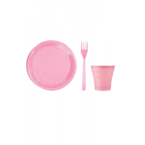 Plastik Tabak Bardak Çatal Set 25 Kişilik Pembe