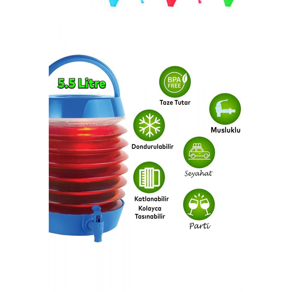 Su Sebili Katlanabilir Termos Çeşmeli Körüklü 5.5 Litre Piknik Kamp Su Ayran Meşrubat Içecek Bidonu