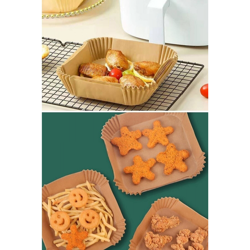 100 Adet Airfryer Pişirme Kağıdı Kare Tabak Model Yağlı Kağıt