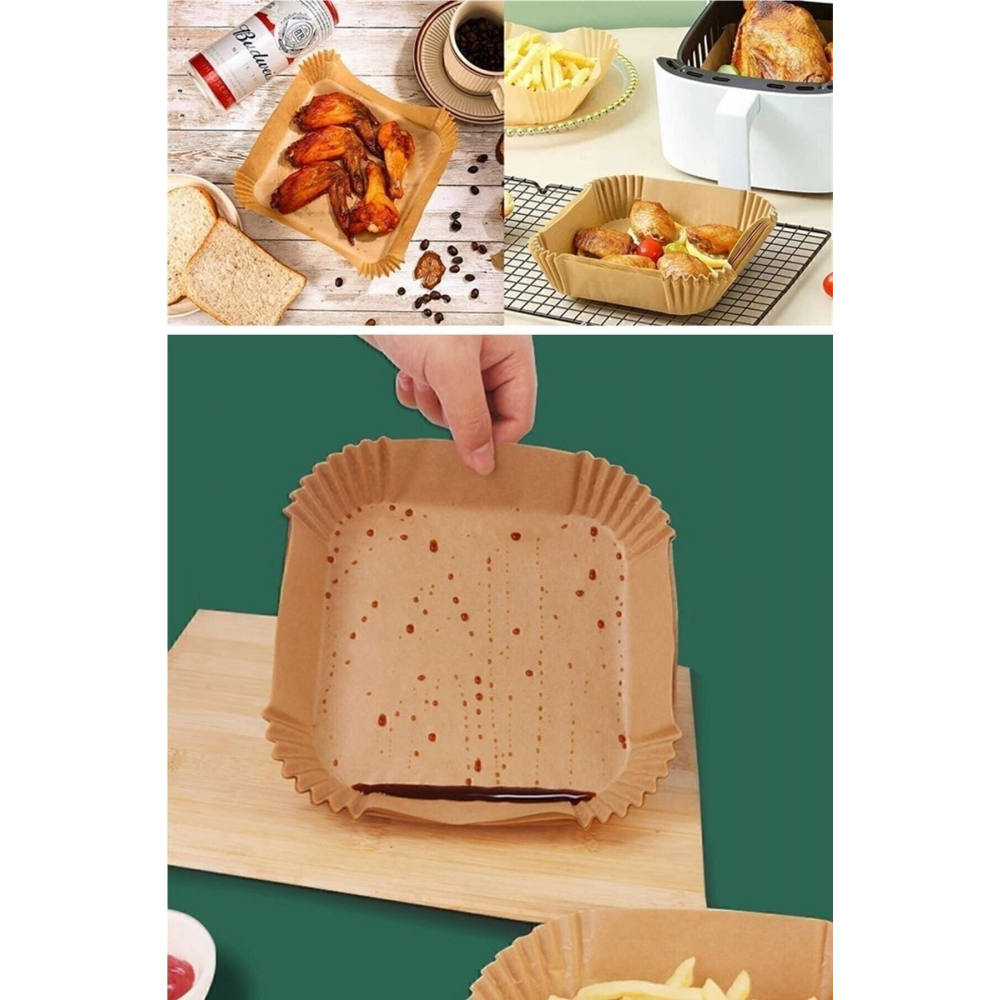 100 Adet Airfryer Pişirme Kağıdı Kare Tabak Model Yağlı Kağıt