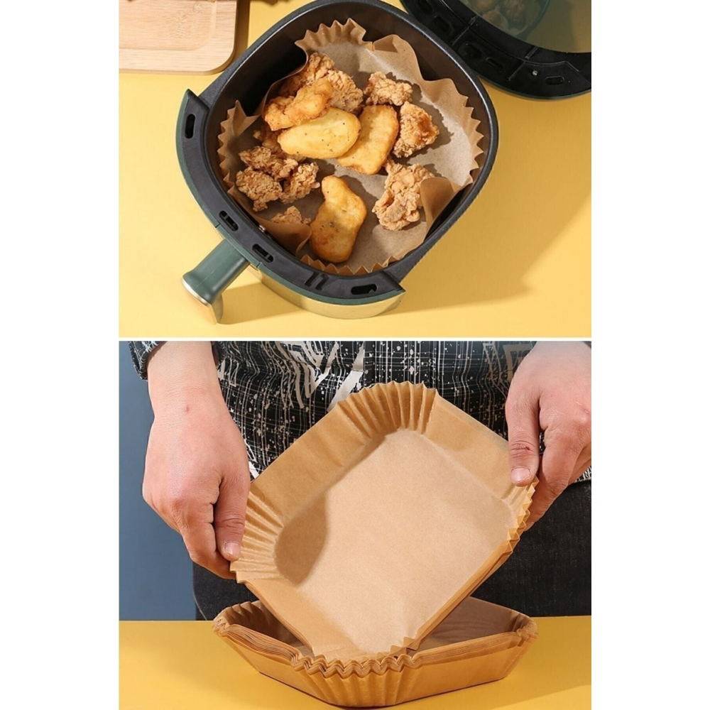 100 Adet Airfryer Pişirme Kağıdı Kare Tabak Model Yağlı Kağıt