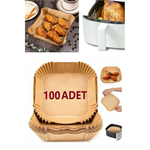 Airfryer Pişirme Kağıdı 100 Adet Hava Fritözü Kare Model Pişirme Kağıdı Airfryer Yağsız Firitöz