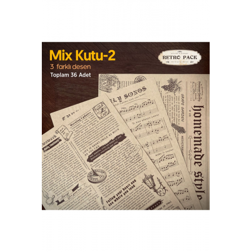 1 Kutuda 36 Adet Desenli Yağlı Kağıt-3 Farklı Desen-mix Kutu 2-sunum Kağıdı-vintage Sunum Kağıdı