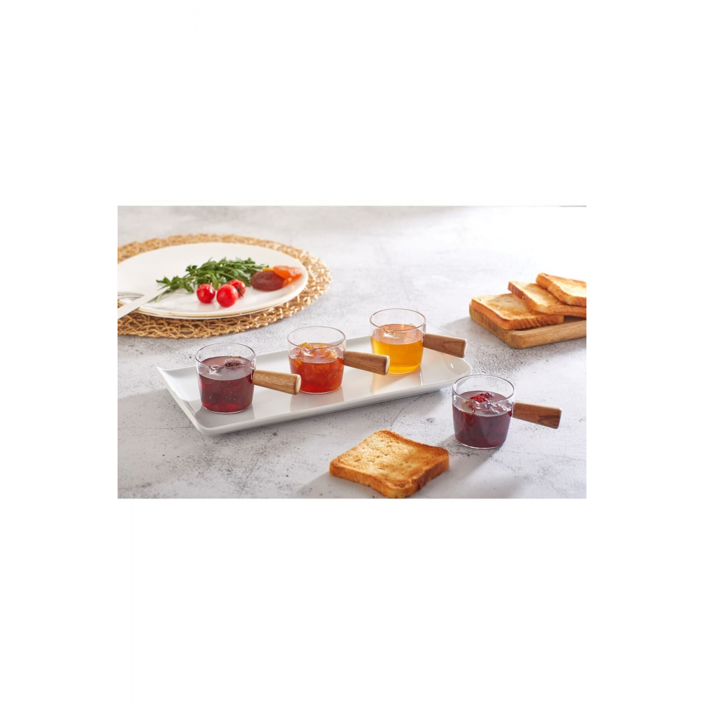 4'lü Ahşap Saplı Mika Mini Sosluk , Reçellik , Kahve Yanı Sunumluk Kahvaltı Seti