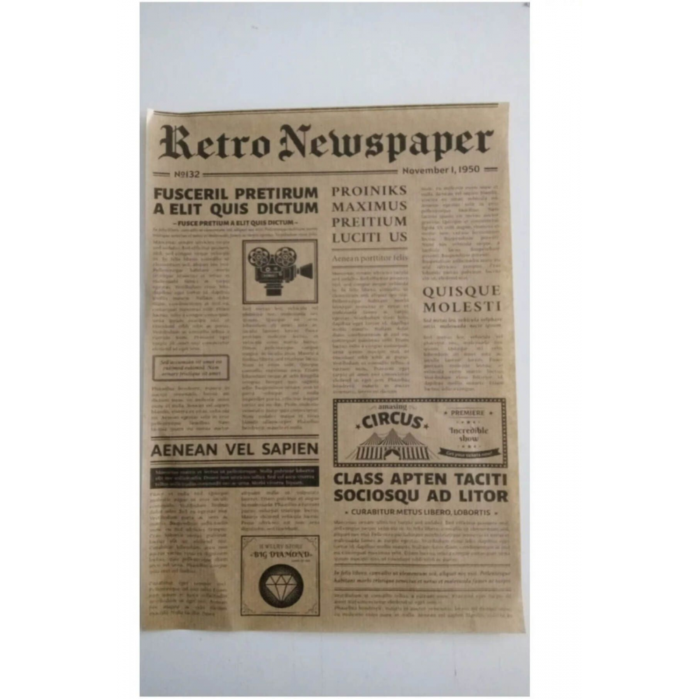 Kendinden Karışık Gazete Vintage Desenli Kağıt | 50 Adet Desenli Sunum Kağıdı | Vintage Yağlı Kağıdı