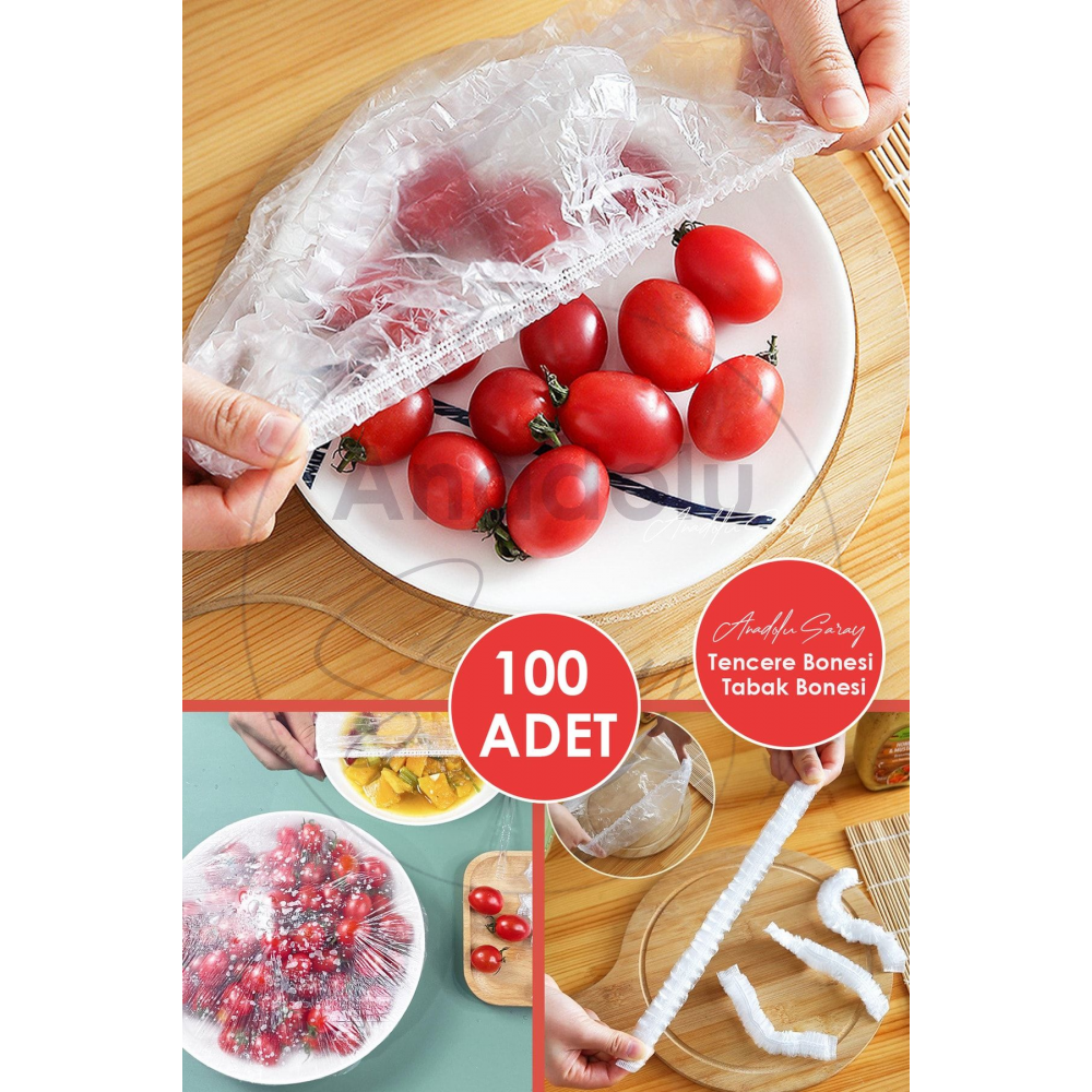 100 Adet Pratik Tazeliği Koruyan Tencere ve Tabak Bonesi | Çok Amaçlı Kapak Gıda Bonesi Strech Kapak