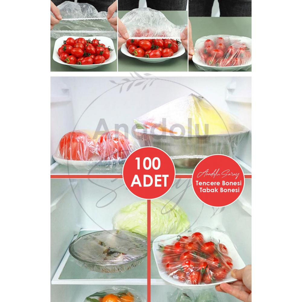 100 Adet Pratik Tazeliği Koruyan Tencere ve Tabak Bonesi | Çok Amaçlı Kapak Gıda Bonesi Strech Kapak